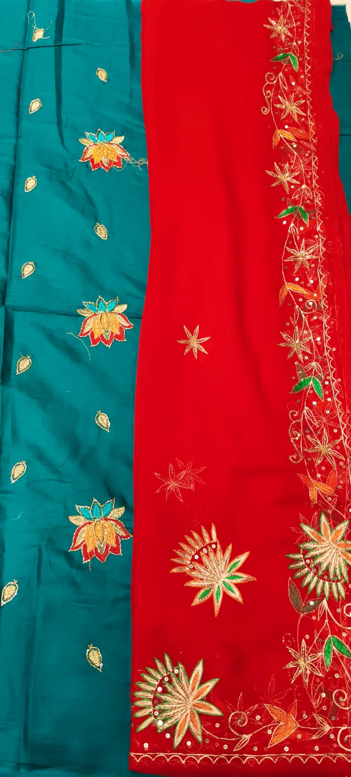 Jaam Cotton Butta Work Pure Fabric – Rajputi Poshak Material Online With Rajan handwork Odhni