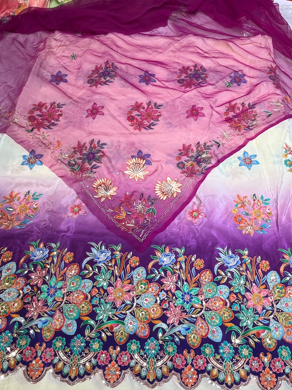 Pure Cut Work Floral Embroidered Fabric with Designer Heavy Border | Premium Rajputi Dress Material Fabric