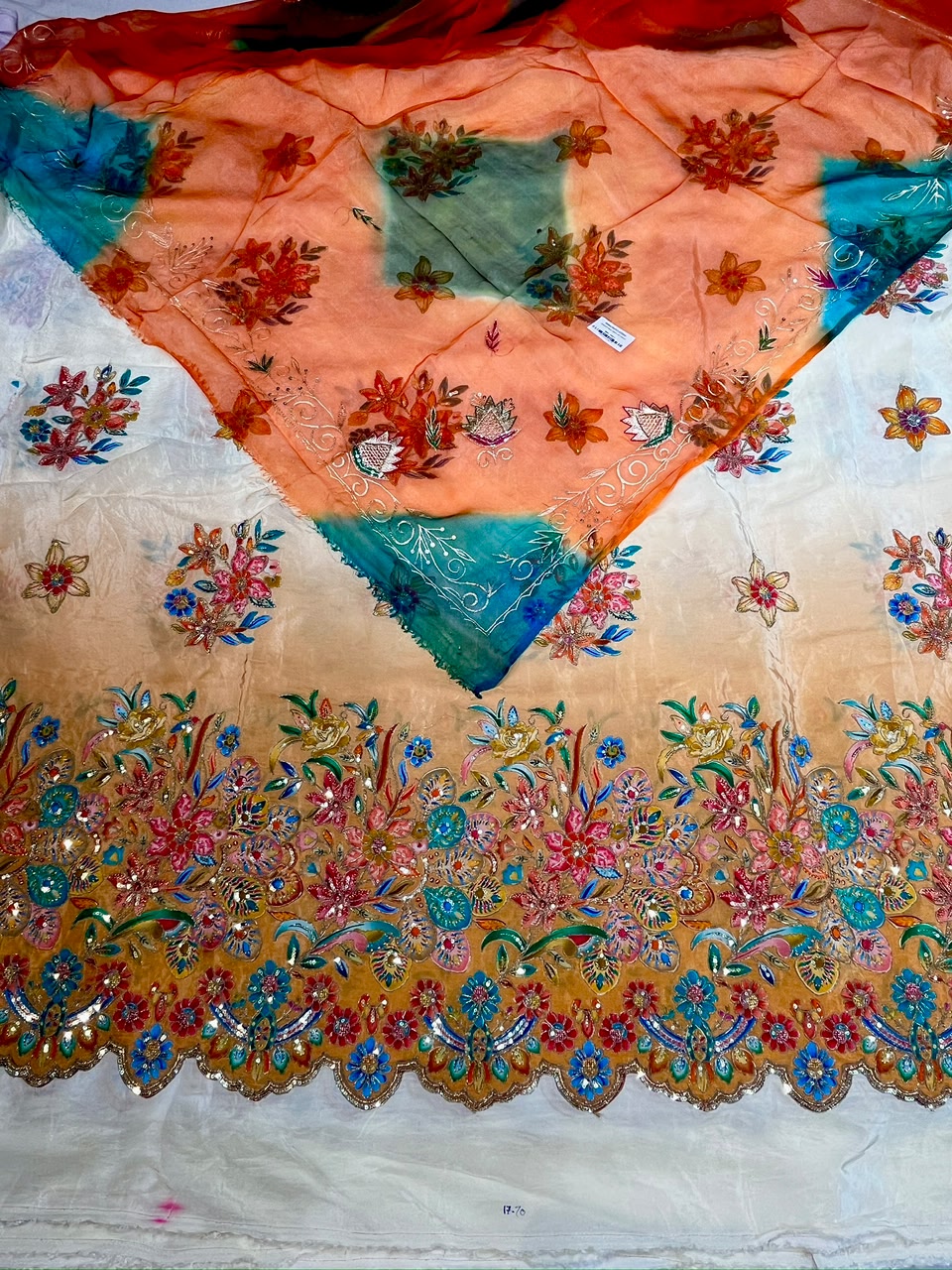 Pure Cut Work Floral Embroidered Fabric with Designer Heavy Border | Premium Rajputi Dress Material Fabric