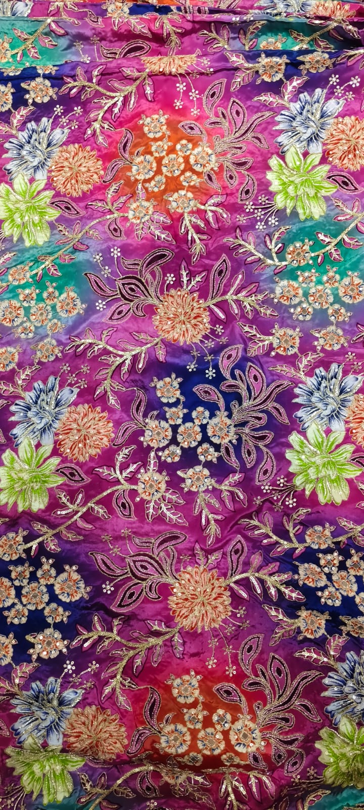 Colorful floral pattern on a fabric swatch