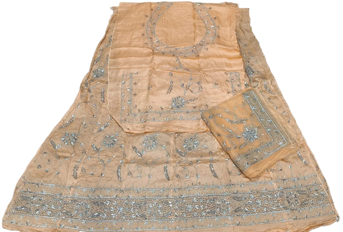 Rajputi Poshak – Rose Border Silver Work Bember Satin – with Thakhurji Odhni – Ganga Rajputi Poshak, Bikaner