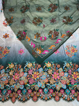 Sea Green & Ivory Cutwork Border Rajputi Poshak with Pure Odhni | Natural Crepe Fabric | Zari Embroidery Work