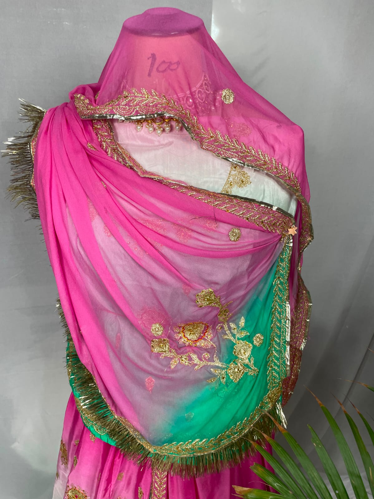 Pink & Sea Green Ombre Rajputi Poshak for Women | Crepe Fabric | Zardoji & Sequin Work Traditional Designer Poshak