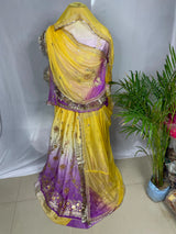 Yellow Purple Ombre Gradient Rajputi Poshak for Women | Crepe Fabric | Zardoji & Sequin Work | Traditional Rajasthani Dress
