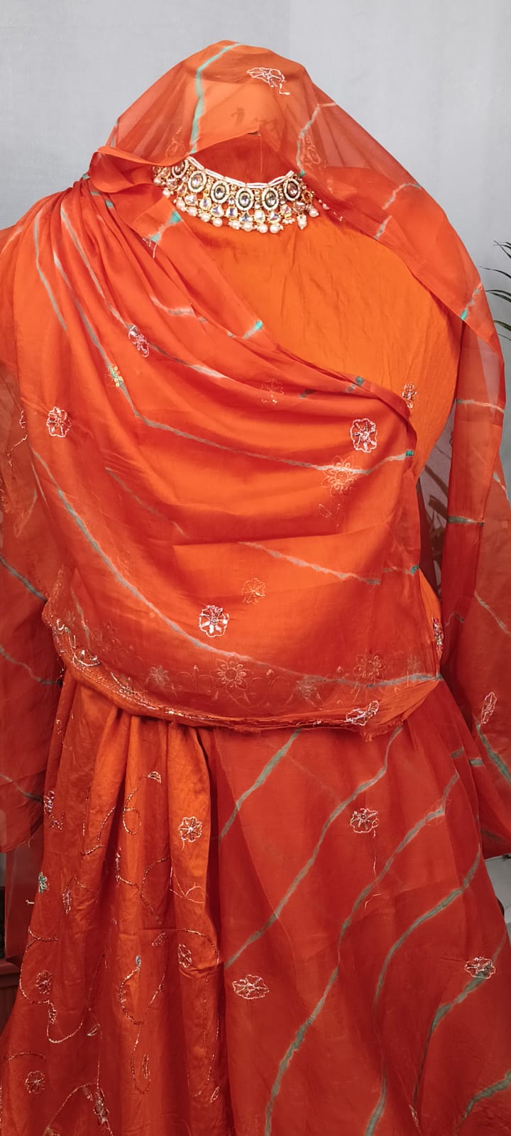 Rajputi Poshak - Cotton Suit With Humrahi Lehriya Odhni - Orange With Same Colour Humrahi Odhni