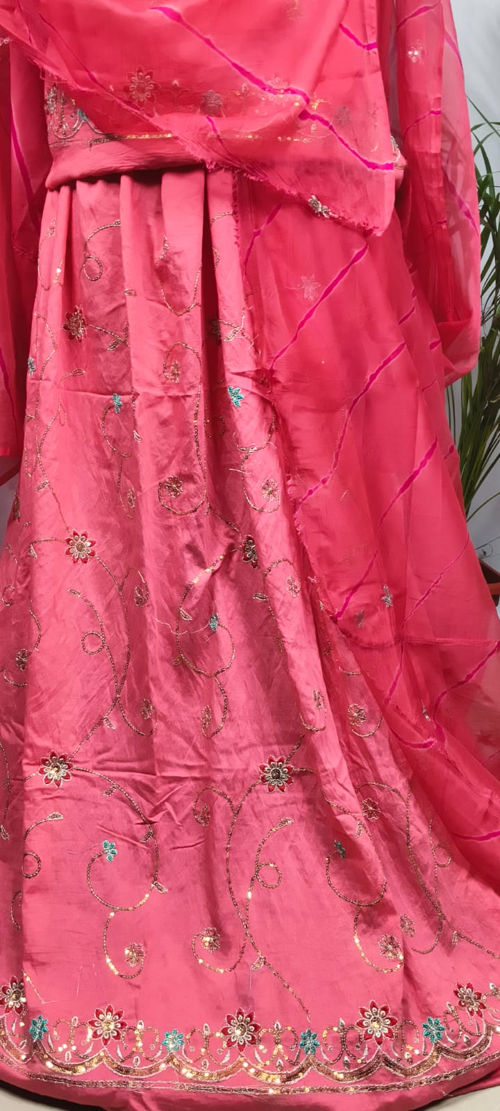 Rajputi Poshak - Cotton Suit With Humrahi Lehriya Odhni - Baby Pink With Same Colour Humrahi Odhni