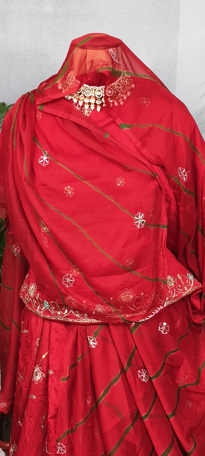 Rajputi Poshak - Cotton Suit With Humrahi Lehriya Odhni - Red With Same Colour Humrahi Odhni