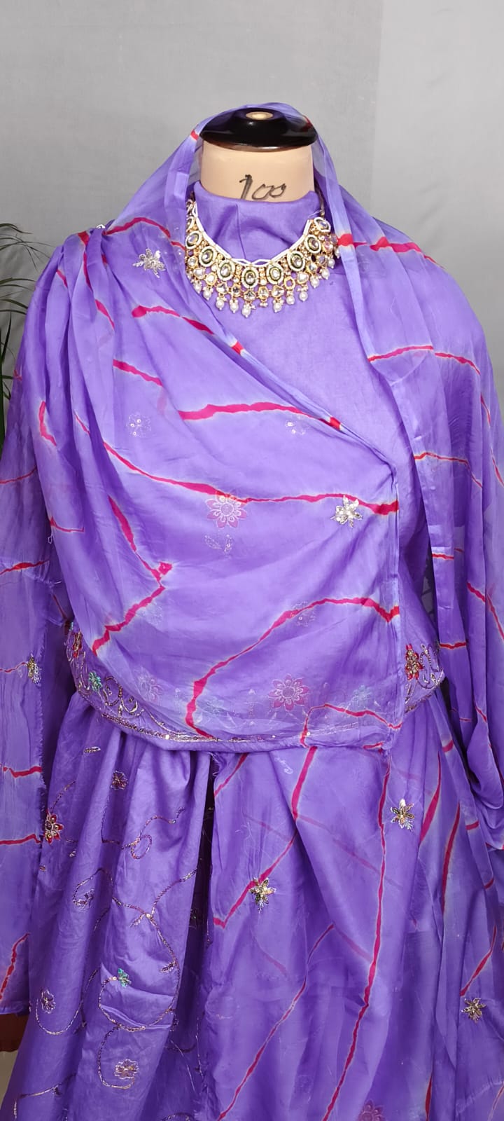 Rajputi Poshak- Cotton Suit With Humrahi Lehriya Odhni - Purple With Same Colour Humrahi Odhni