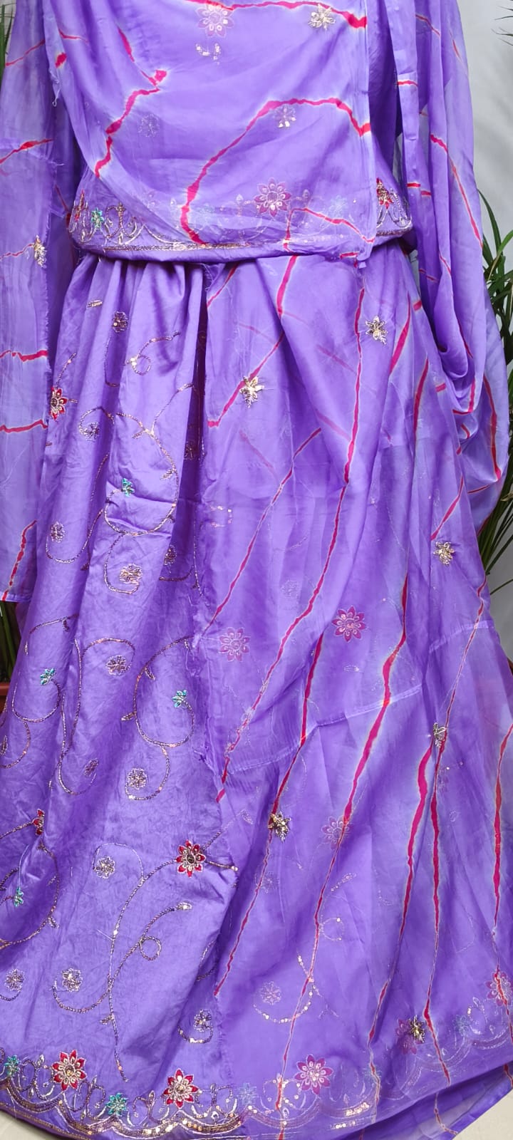 Rajputi Poshak- Cotton Suit With Humrahi Lehriya Odhni - Purple With Same Colour Humrahi Odhni