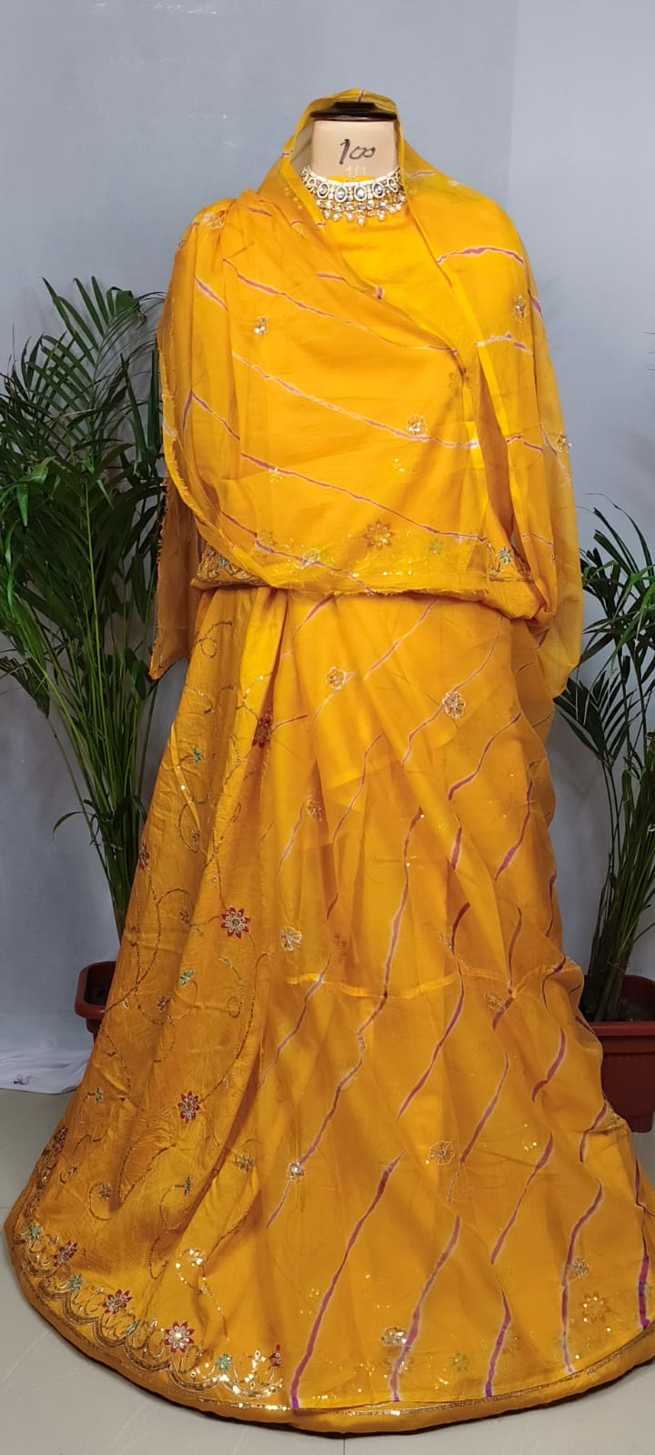 Rajputi Poshak - Cotton Suit With Humrahi Lehriya Odhni - Yellow With Same Colour Humrahi Odhni