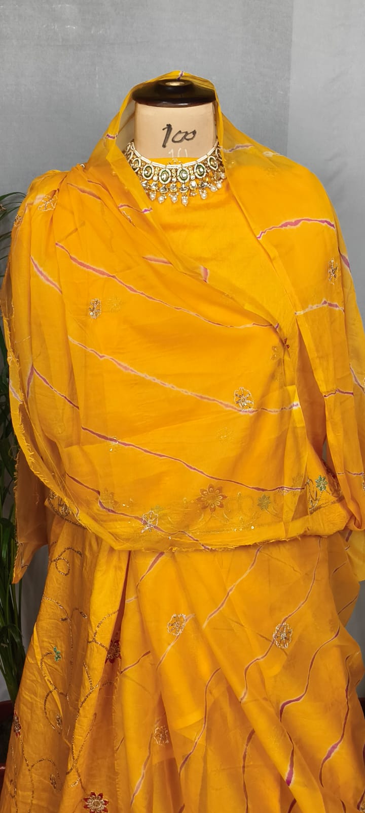 Rajputi Poshak - Cotton Suit With Humrahi Lehriya Odhni - Yellow With Same Colour Humrahi Odhni