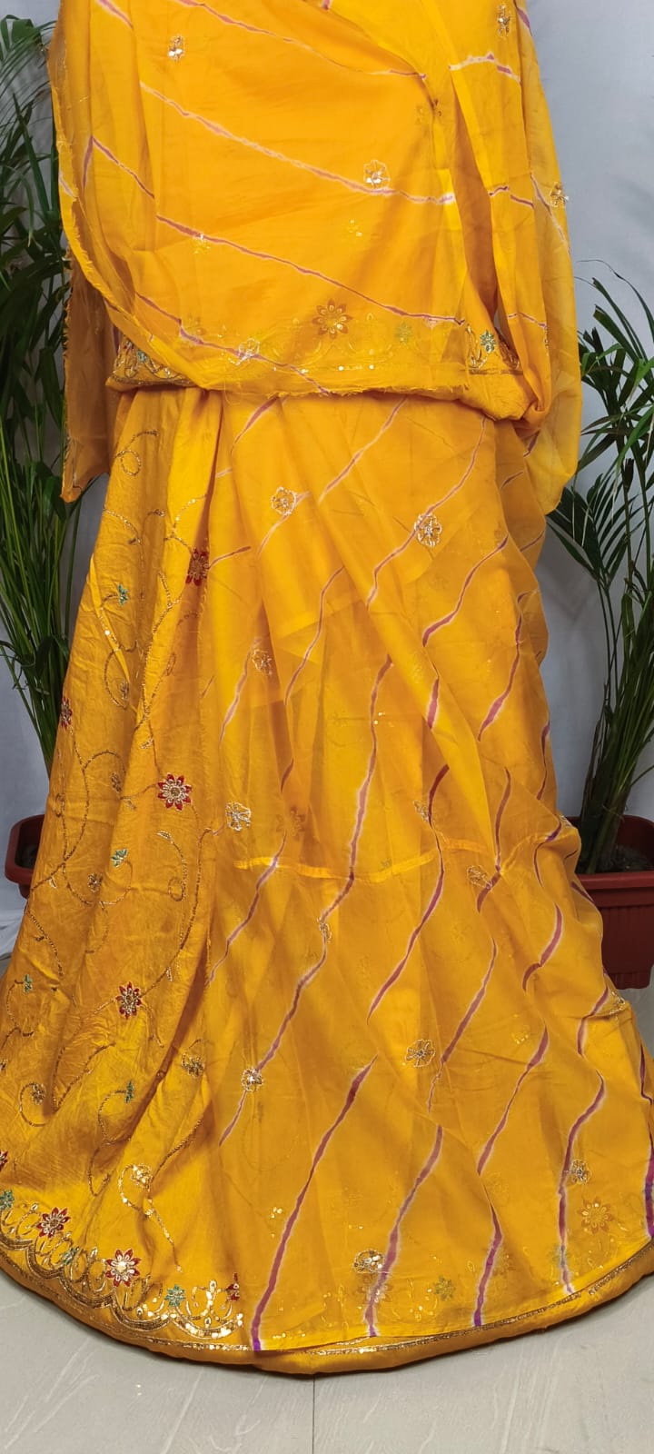 Rajputi Poshak - Cotton Suit With Humrahi Lehriya Odhni - Yellow With Same Colour Humrahi Odhni