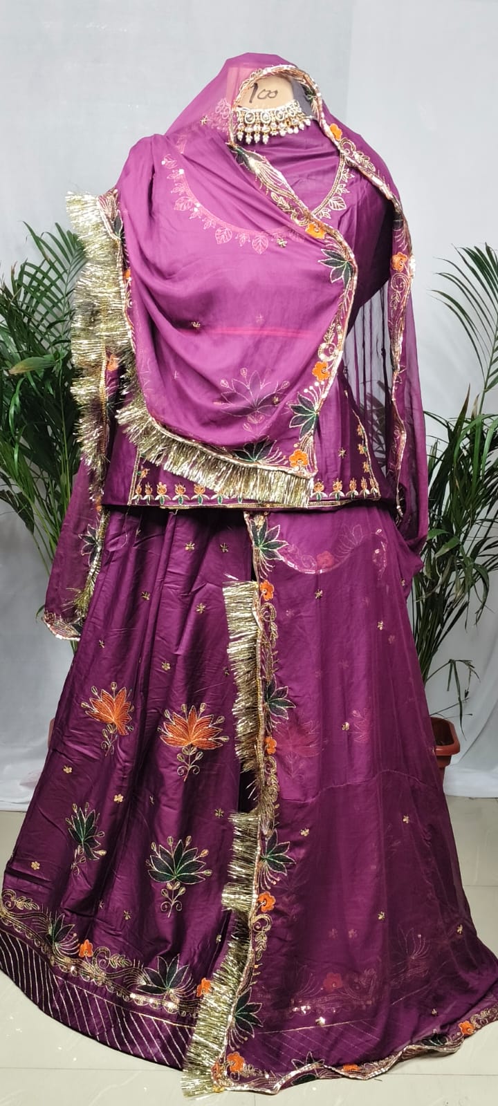 Rajputi Poshak - Small Butti Zardoji & Sequin Crepe - Wine