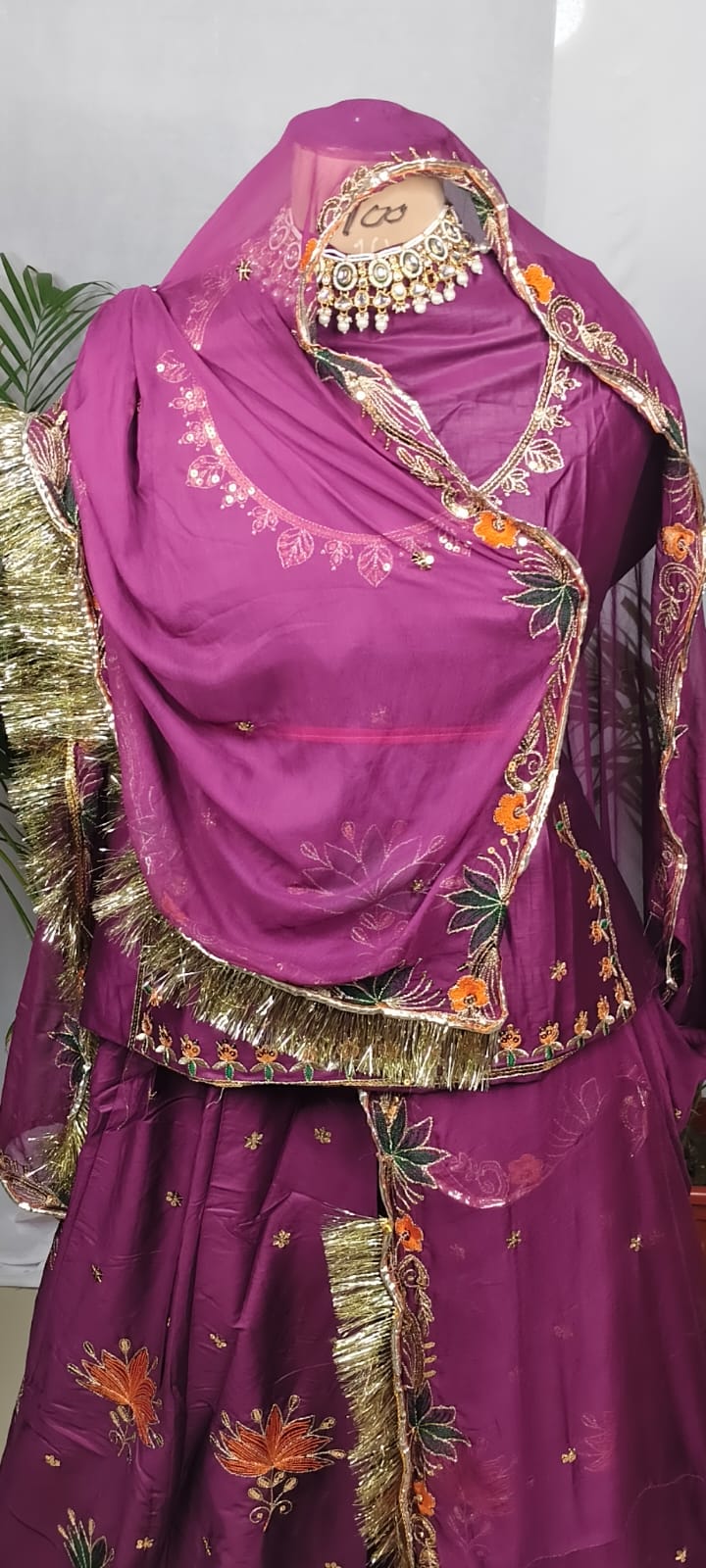 Rajputi Poshak - Small Butti Zardoji & Sequin Crepe - Wine