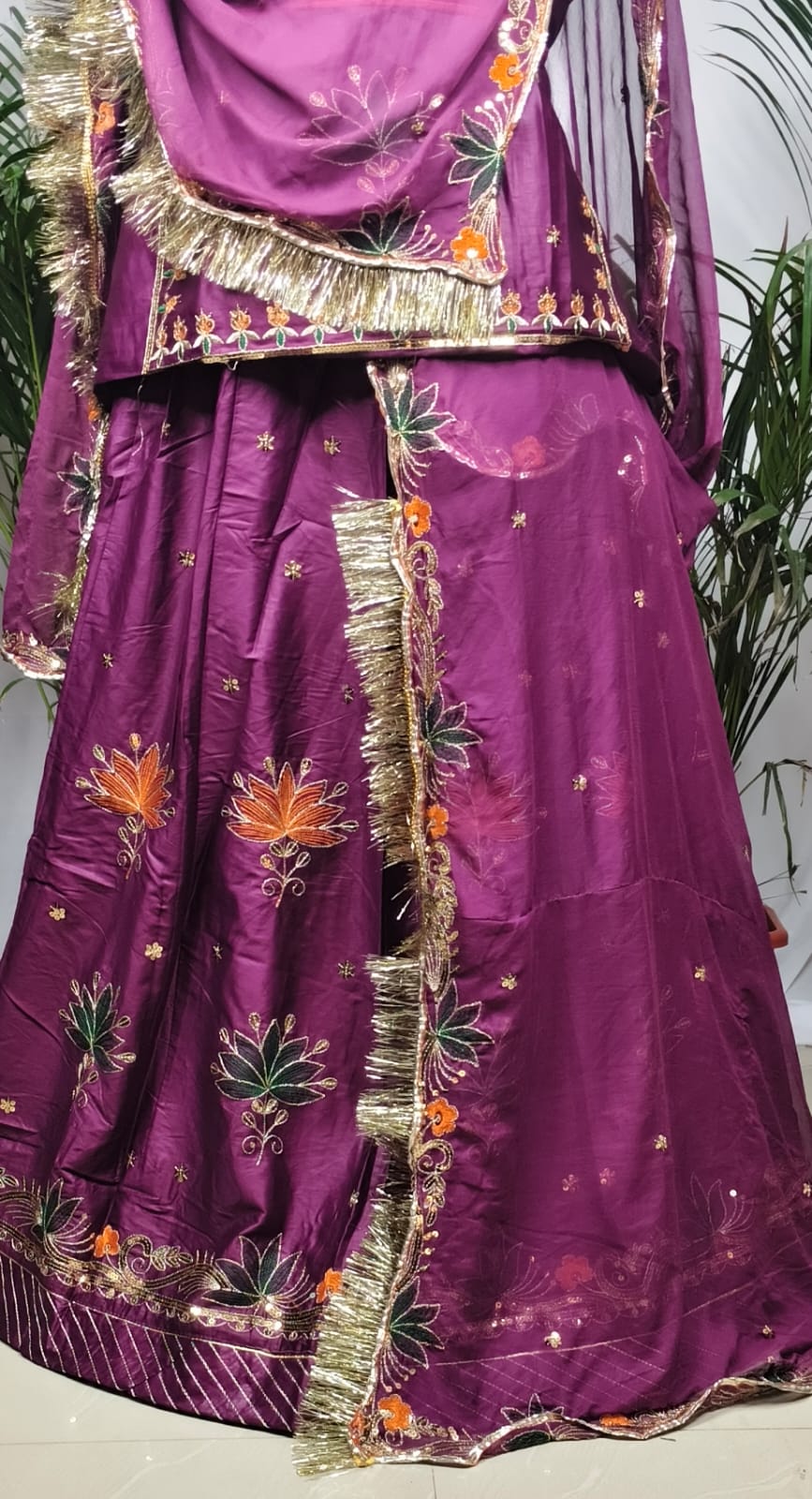 Rajputi Poshak - Small Butti Zardoji & Sequin Crepe - Wine