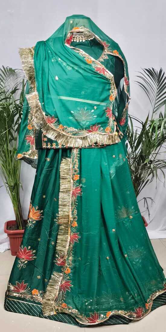 Rajputi Poshak – Small Butti Zardozi & Sequin Crepe – Green