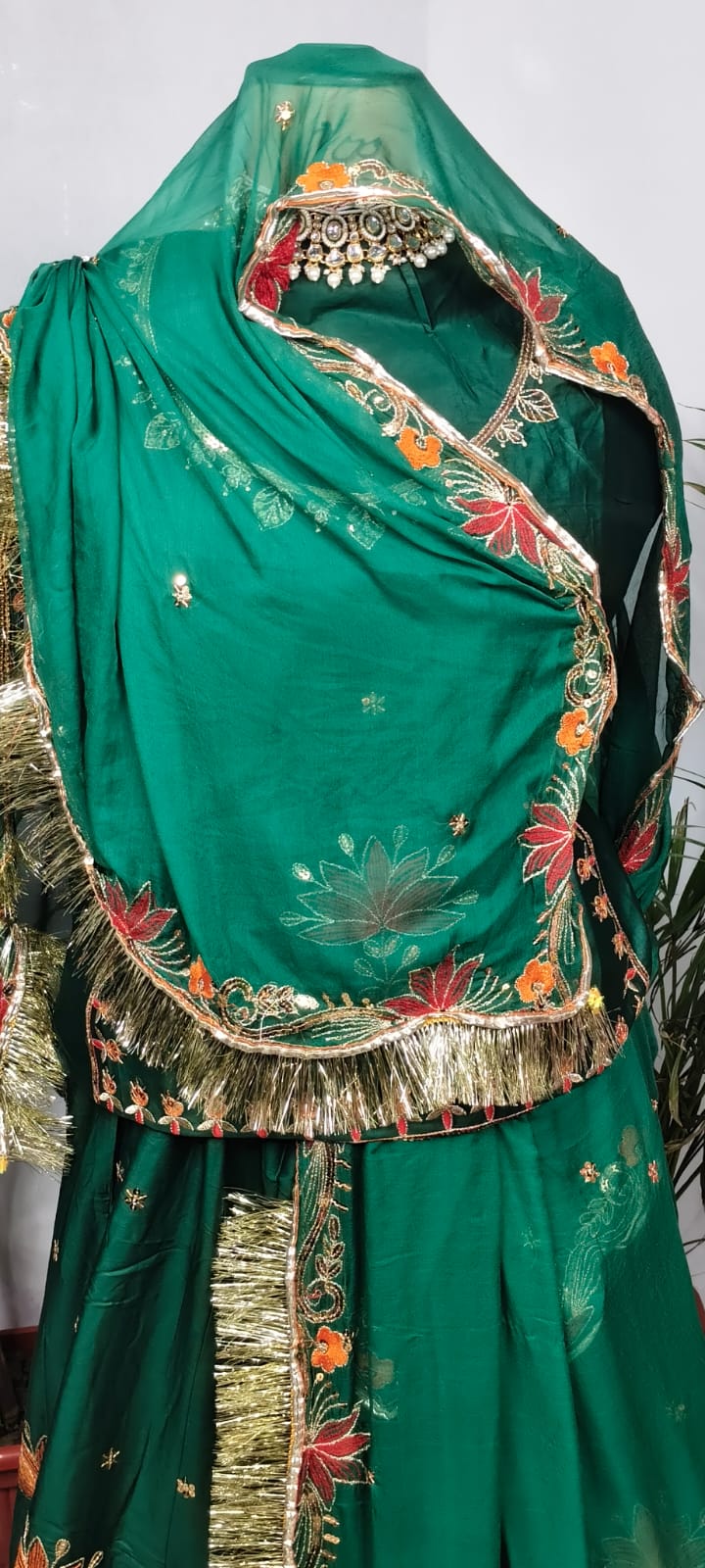 Rajputi Poshak – Small Butti Zardozi & Sequin Crepe – Green