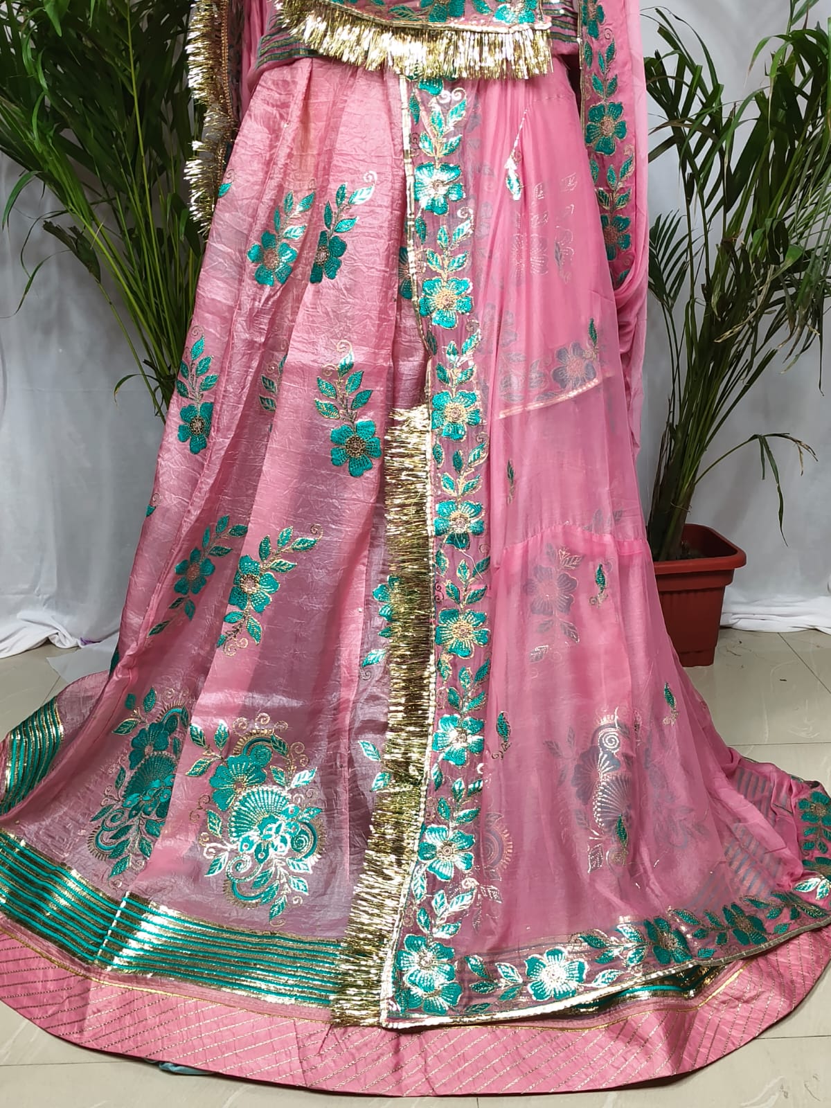 Rajputi poshak - Sequin Zari And Thread Embroidery - Baby Pink