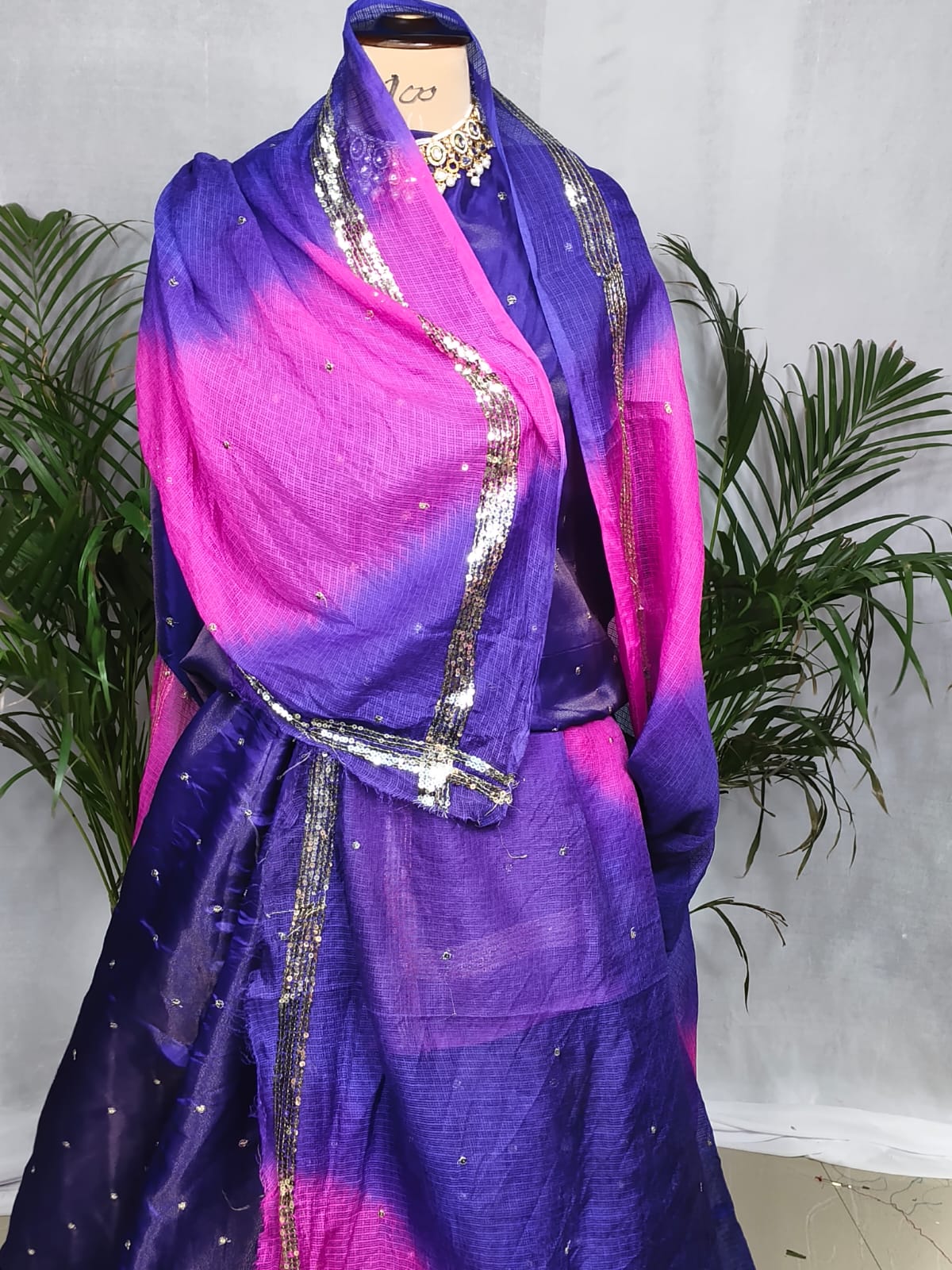 Rajputi Poshak - Tissue Pure With Doria Odhni - Blue With Double Colour Doria Odhni