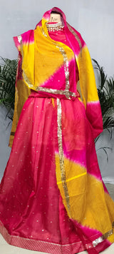 Rajputi poshak - Tissue Pure With Doria Odhni - Pink With Double Colour Doria Odhni