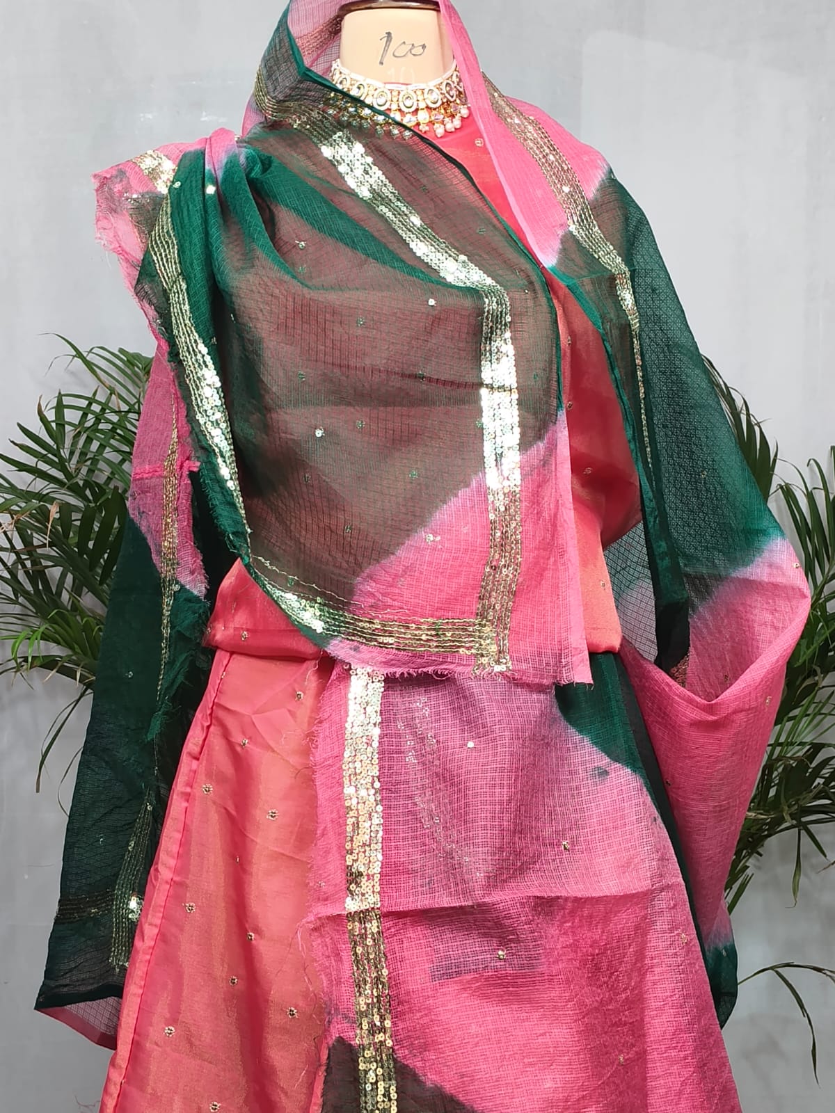 Rajputi Poshak - Tissue Pure With Doria Odhni - Coral Pink With Double Colour Doria Odhni