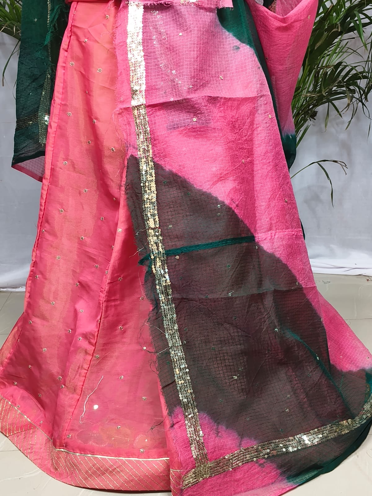 Rajputi Poshak - Tissue Pure With Doria Odhni - Coral Pink With Double Colour Doria Odhni