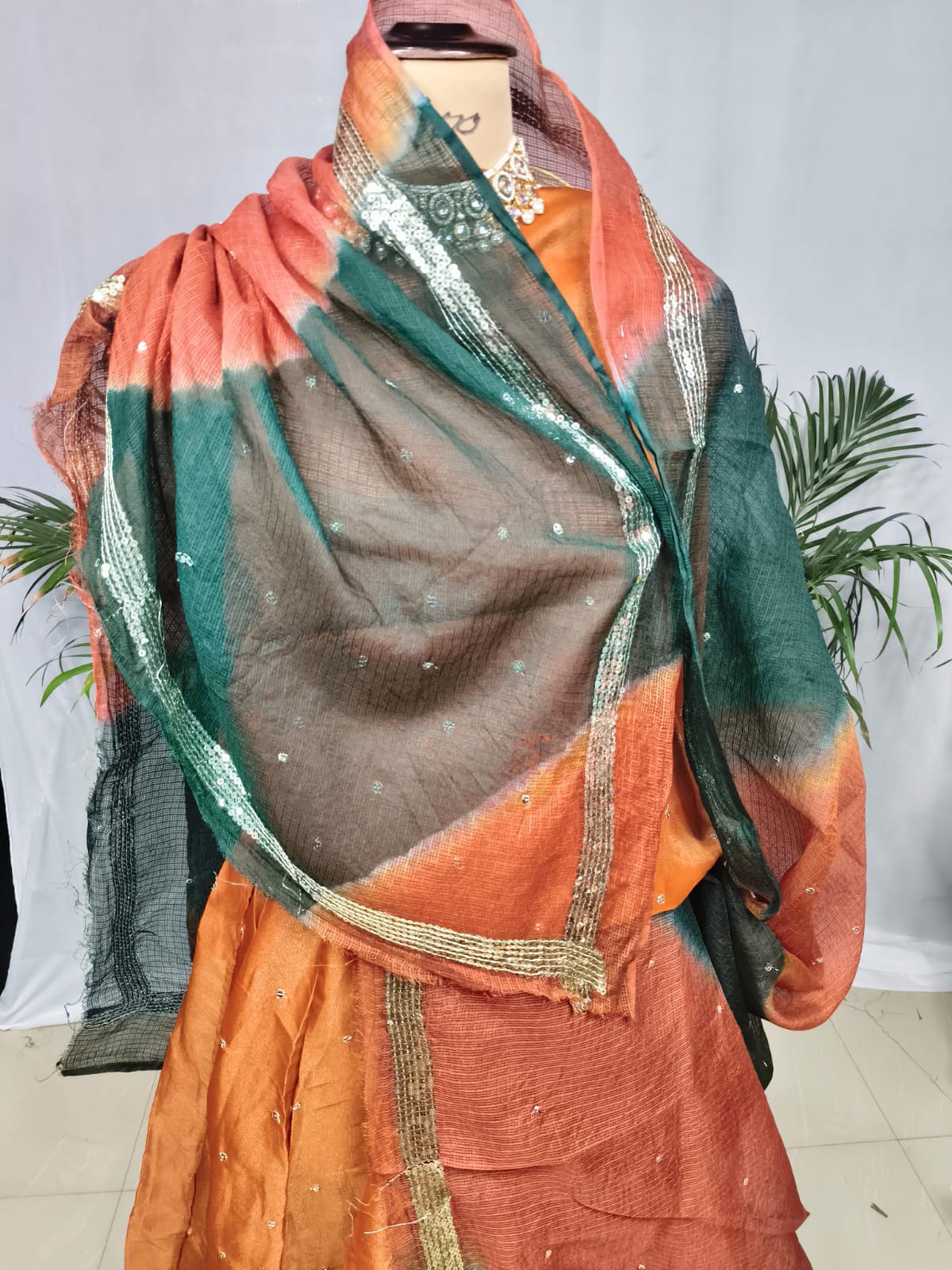 Rajputi Poshak - Tissue Pure With Doria Odhni - Brown With Double Colour Doria Odhni