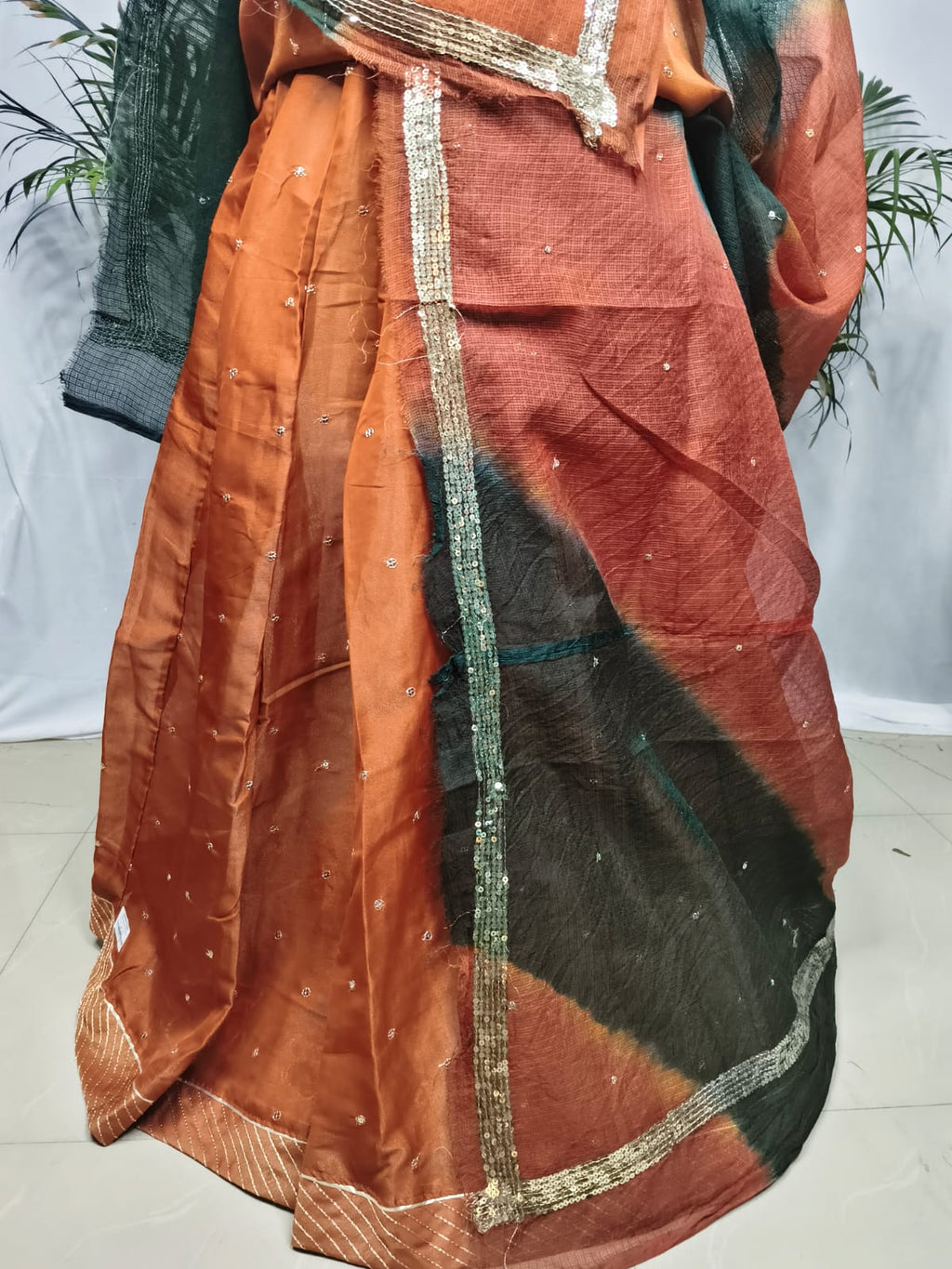 Rajputi Poshak - Tissue Pure With Doria Odhni - Brown With Double Colour Doria Odhni