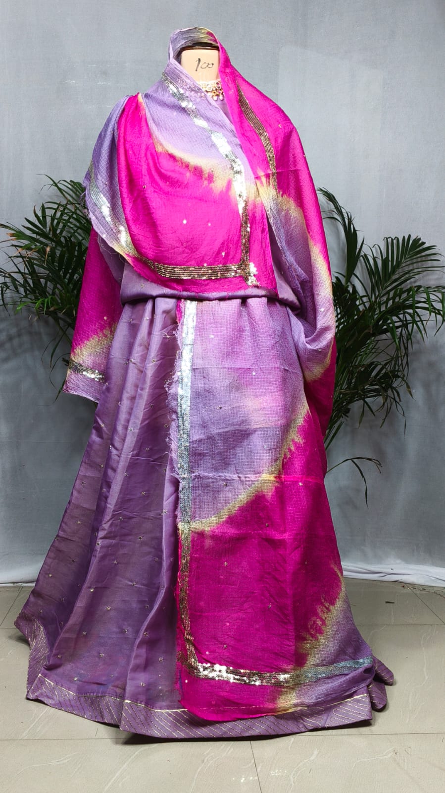 Rajputi Poshak - Mukesh Taari Tissue Pure - Purple With Double Colour Doria Odhni