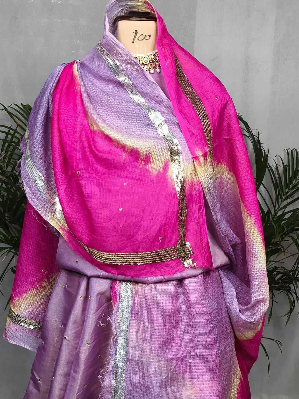 Rajputi Poshak - Mukesh Taari Tissue Pure - Purple With Double Colour Doria Odhni