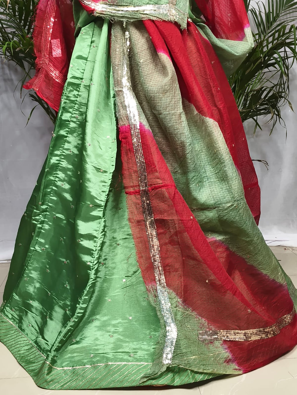 Rajputi Poshak - Tissue Pure With Doria Odhni - Mint Green With Double Colour Doria Odhni