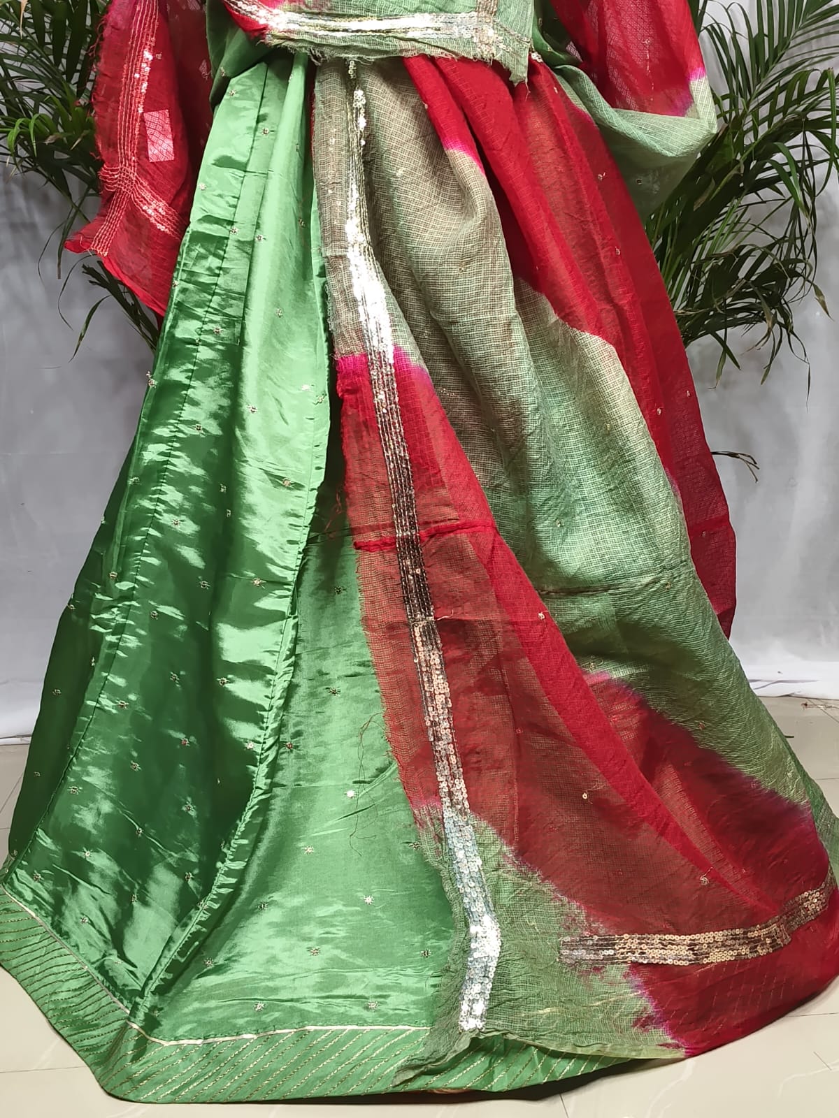 Rajputi Poshak - Tissue Pure With Doria Odhni - Mint Green With Double Colour Doria Odhni
