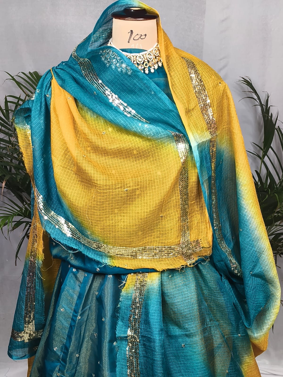 Rajputi poshak - Tissue Pure with Doria Odhni - Steel Blue With Double Colour Doria Odhni
