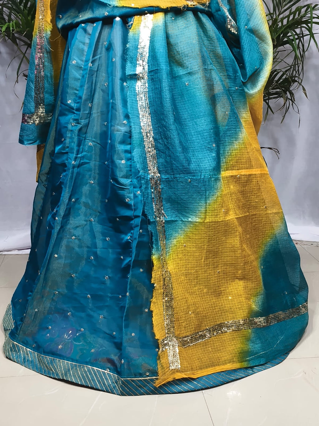 Rajputi poshak - Tissue Pure with Doria Odhni - Steel Blue With Double Colour Doria Odhni