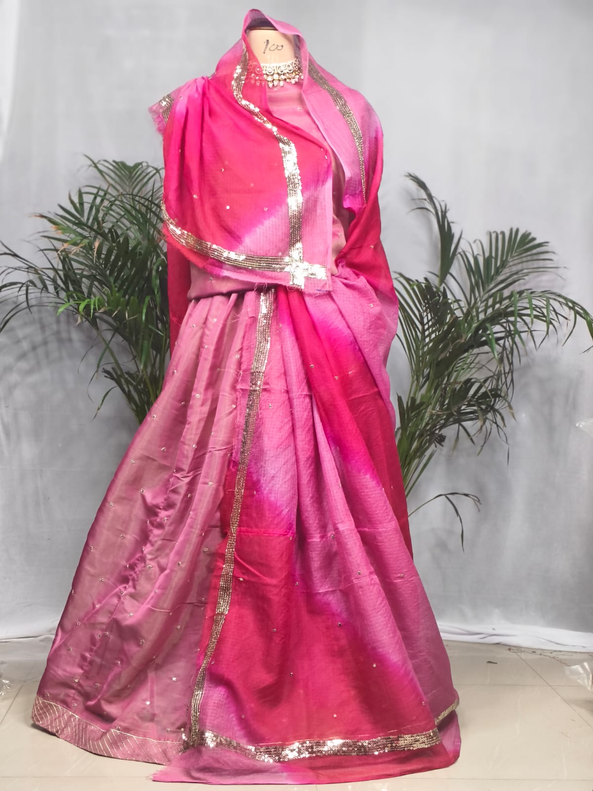 Rajputi Poshak - Tissue Pure With Doria Odhni - Rose Pink With Double Colour Doria Odhni