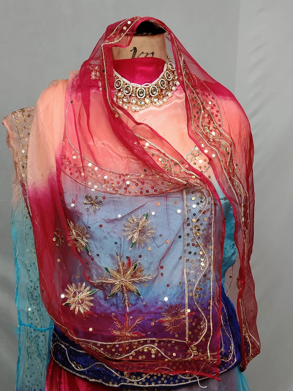 Rajputi Poshak - Natural Crepe Pure With Thakhurji Pure Odhni - Blue, Sky Blue, Baby Pink, Pink With Same Colour Odhni