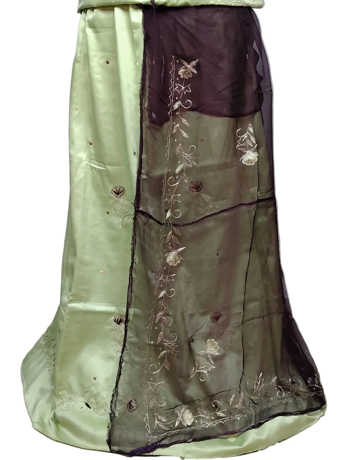 Rajputi Dress - Natural Crepe Pure Fabric With Zari Work - Pista Green With Bengani Tora Odhni