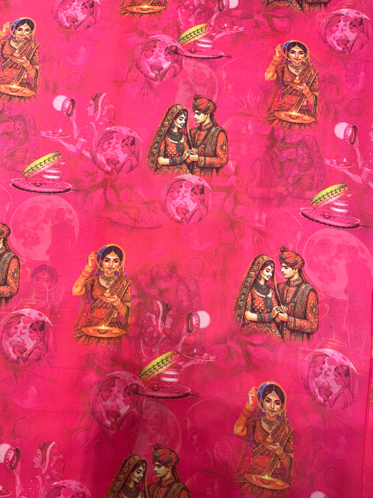 Rajputi Dress - Print Work With Karvachauth Desgin BSY Fabric - Rani  Pink