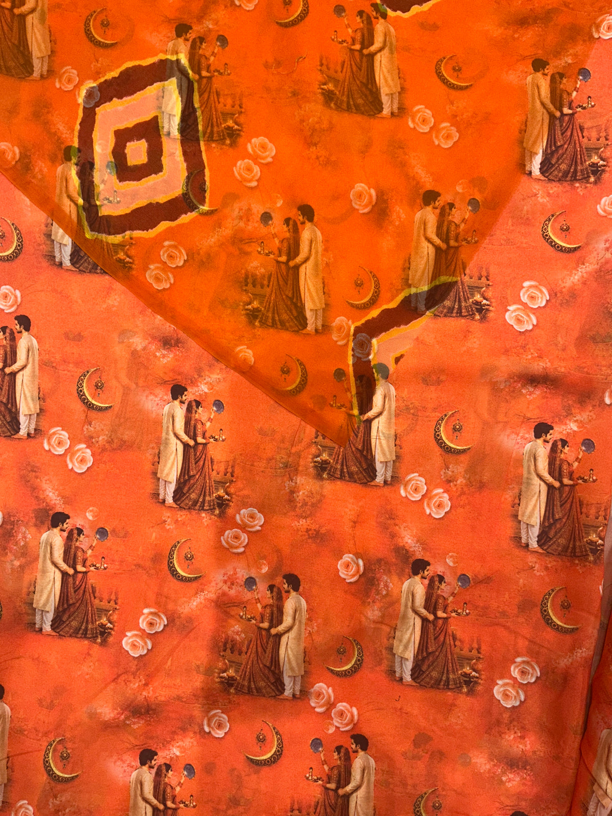 Rajputi Dress - Print Work With Karvachauth Desgin BSY Fabric - Orange