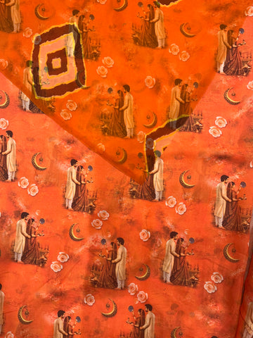 Rajputi Dress - Print Work With Karvachauth Desgin BSY Fabric - Orange