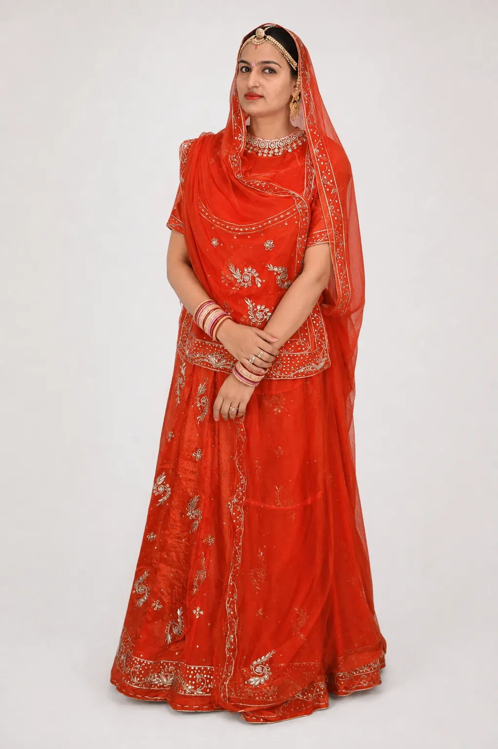 Khuli Bunti Design Rajputi Poshak with Thakhurji Pure Odhni – Natural Crepe Pure Fabric Zardozi Work Traditional Rajputi Dress