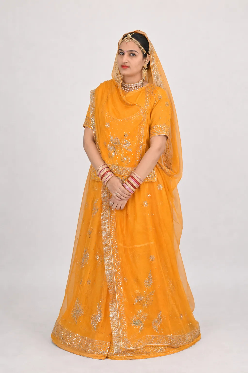 Khuli Bunti Design Rajputi Poshak with Thakhurji Pure Odhni – Natural Crepe Pure Fabric Zardozi Work Traditional Rajputi Dress