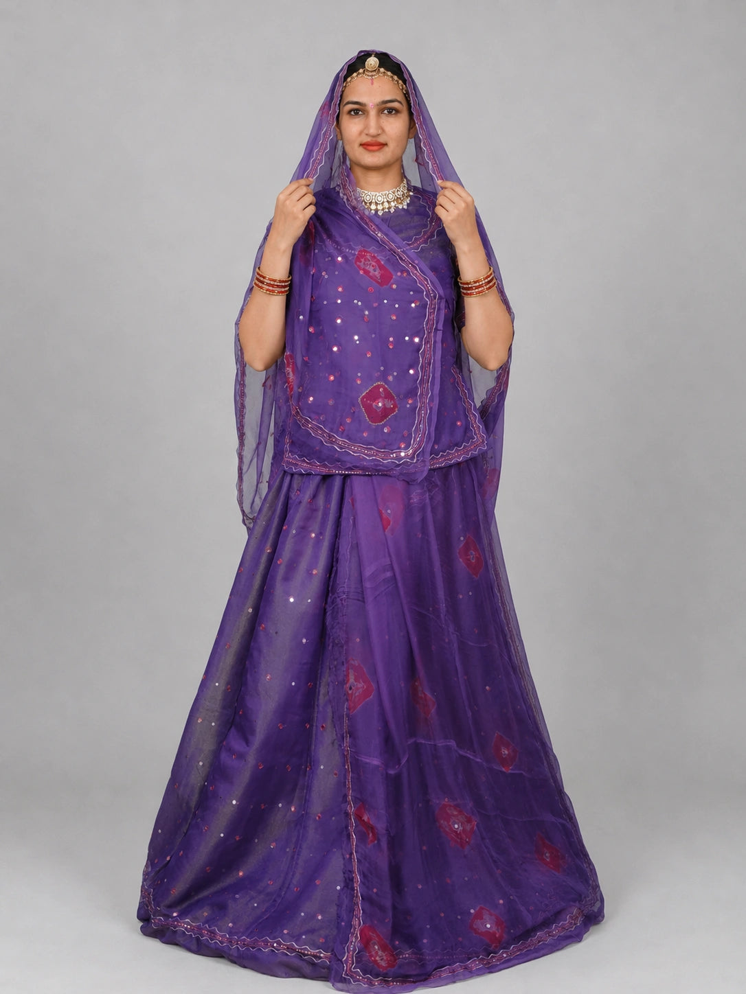 Royal Purple Mukesh Tari Rajputi Suit with Pure Odhni | Traditional Rajasthani Poshak for Women