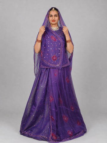 Royal Purple Mukesh Tari Rajputi Suit with Pure Odhni | Traditional Rajasthani Poshak for Women
