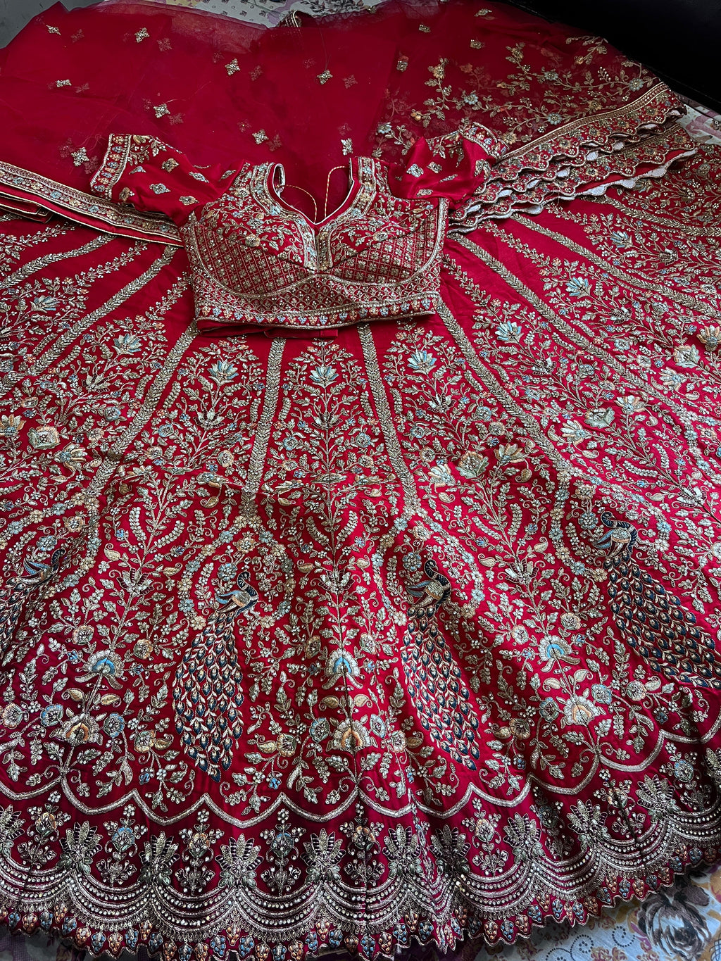 Rani Bridal Silk Lehenga – Peacock Design | Multi-Color Zari & Zercon Work