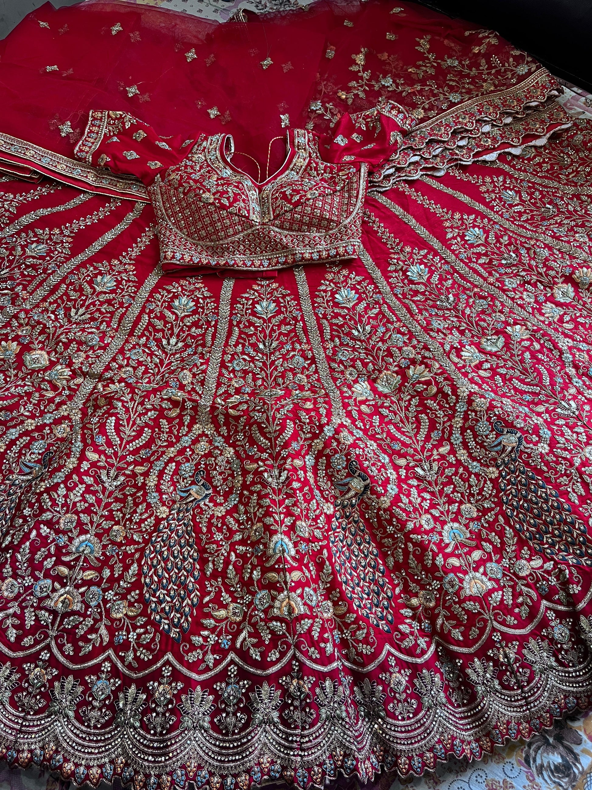 Rani Bridal Silk Lehenga – Peacock Design | Multi-Color Zari & Zercon Work