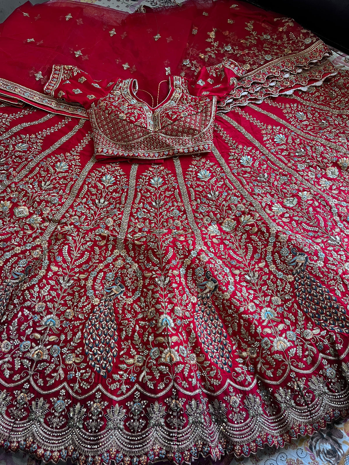 Rani Bridal Silk Lehenga – Peacock Design | Multi-Color Zari & Zercon Work