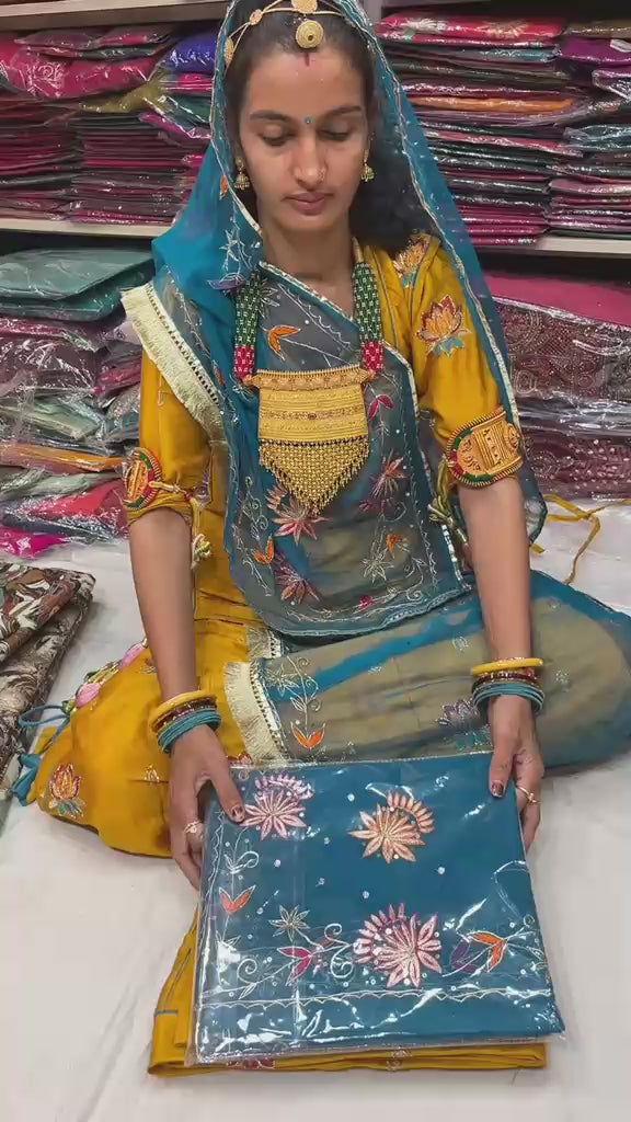 Jaam Cotton Butta Work Pure Fabric – Rajputi Poshak Material Online With Rajan handwork Odhni