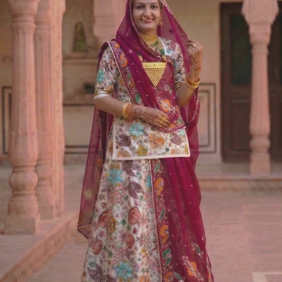 Pure Cut Dana Work Fabric Rajputi Poshak with Designer Odhni – Premium Traditional Wear(with silai)