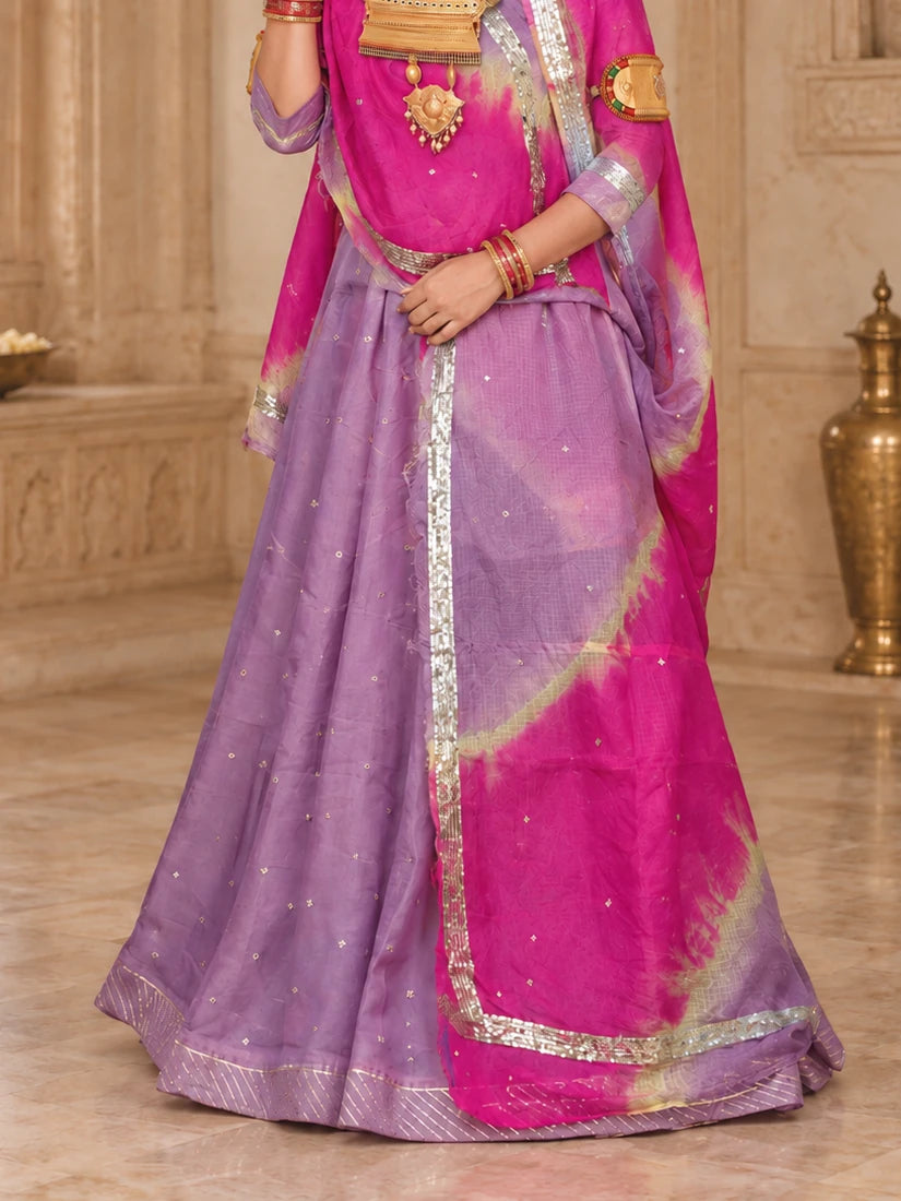 Rajputi Poshak - Mukesh Taari Tissue Pure - Purple With Double Colour Doria Odhni - lehenga and border detail